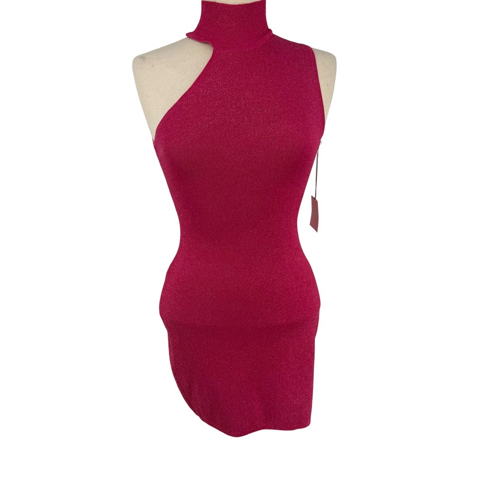 Superdown Mini Dress Womens S Pink New Metallic Asymmetrical Mock Neck